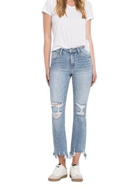 Lovervet Cropped Flare Distressed Frayed Hem Jeans